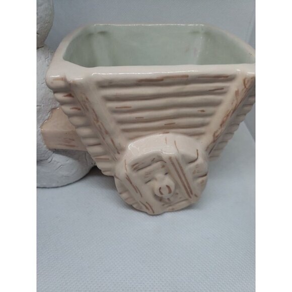 Vintage Planter Bunny Pulling Cart White Rabbit Ceramic Plant Accessory Easter - Picture 8 of 13